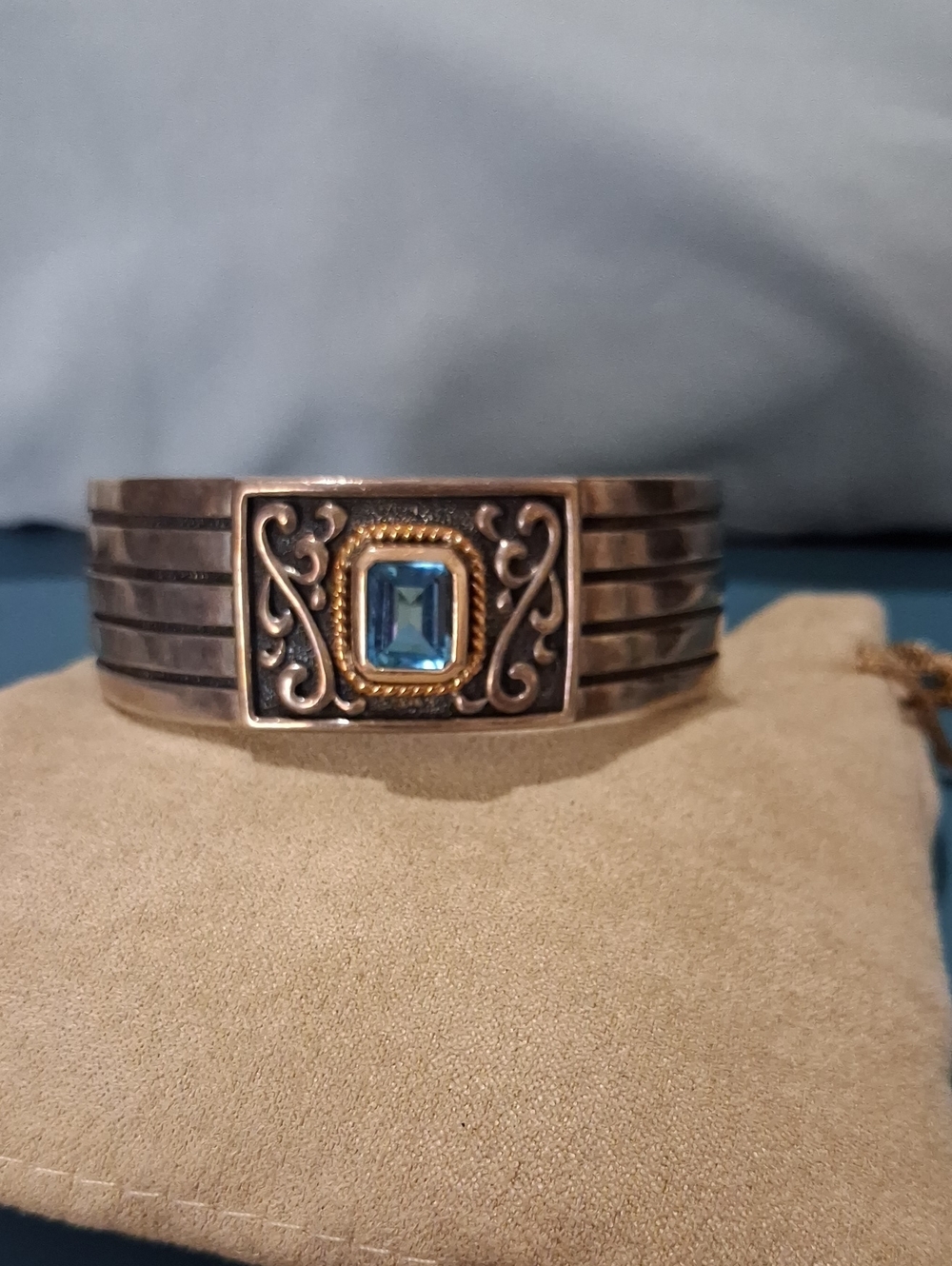 Ross-Simmons Sterling Silver Women's Cuff Bracelet with Blue Topaz Stone Accent